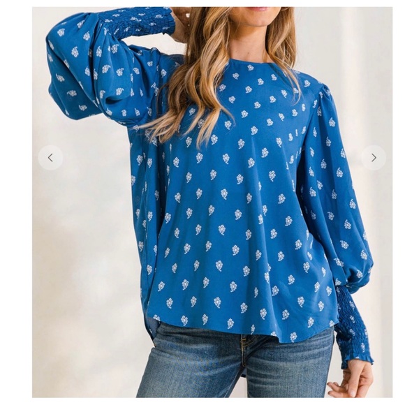 19 Boho Print Lantern Sleeve Blouse Top - Picture 2 of 6